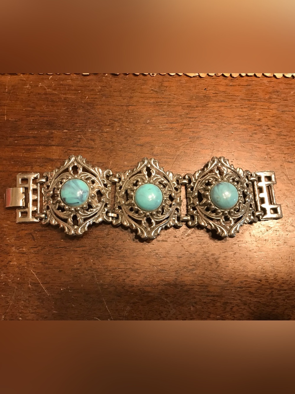 Faux Turquoise Stone Filigree Statement Bracelet